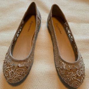Tan lace flats